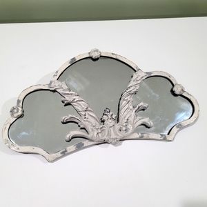 Anthropologie Distressed White Window Pane Half Moon Mirror